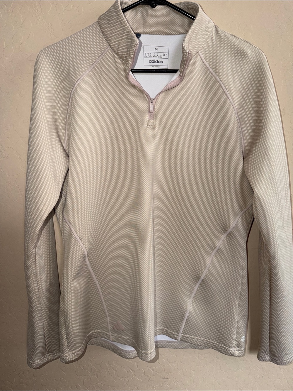 Womens Golf adidas Quarter Zip-Neck Pullover Sweater in Light Beige